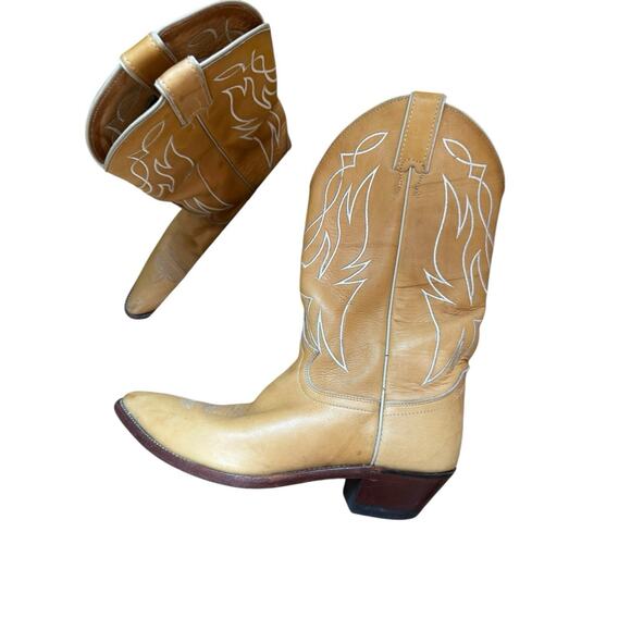 Vintage Justin Classic Cowboy Boots – Tan Leather Embroidered – Women’s 9.5B - Picture 4 of 8
